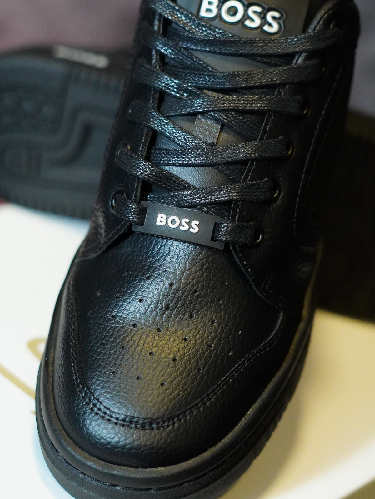 BOSS Leather Sneakers with Monogram Paneling
