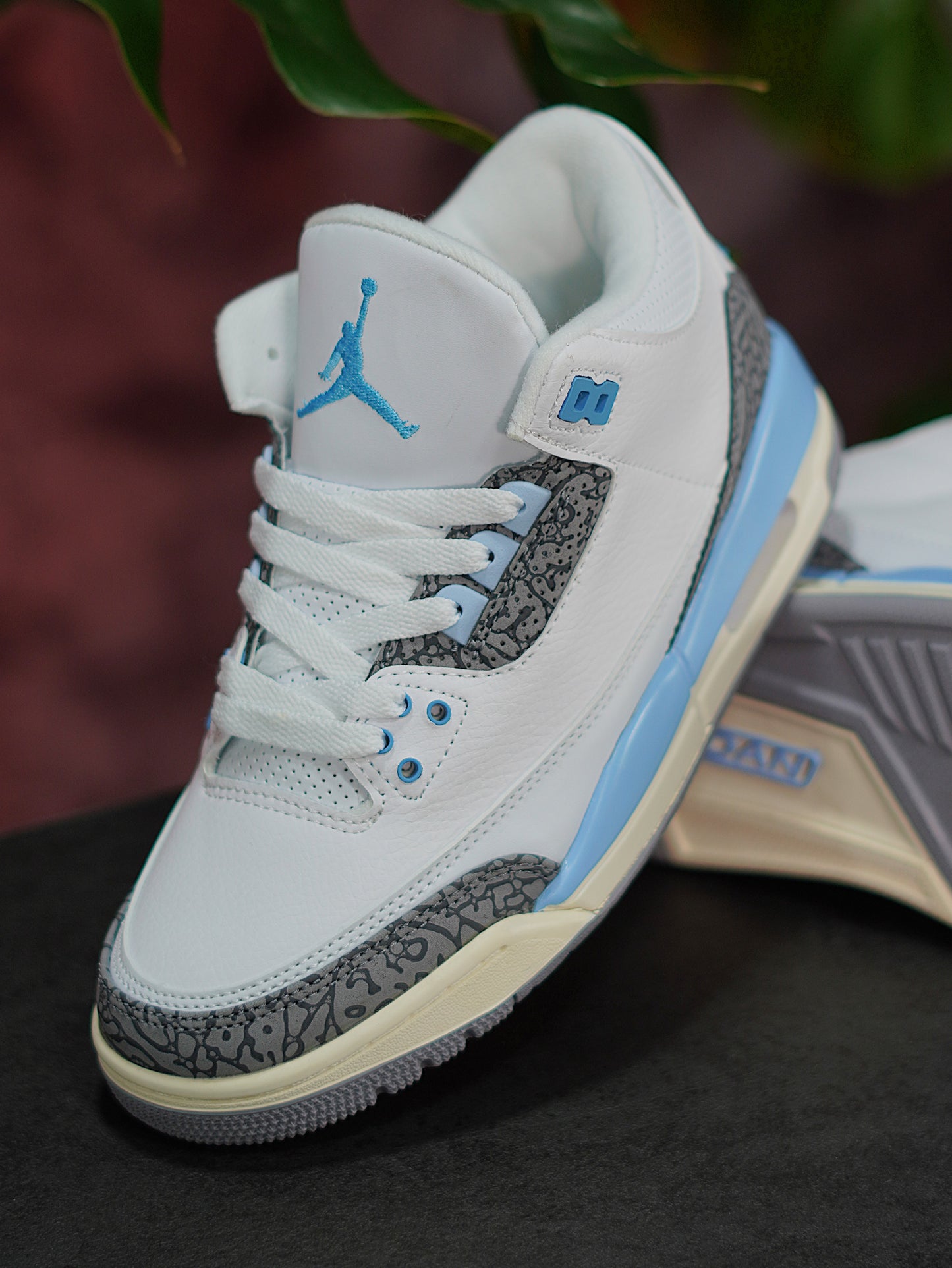 Air Jordan Retro 3 UNC - Blanco, Azul bebé, Gris elefante