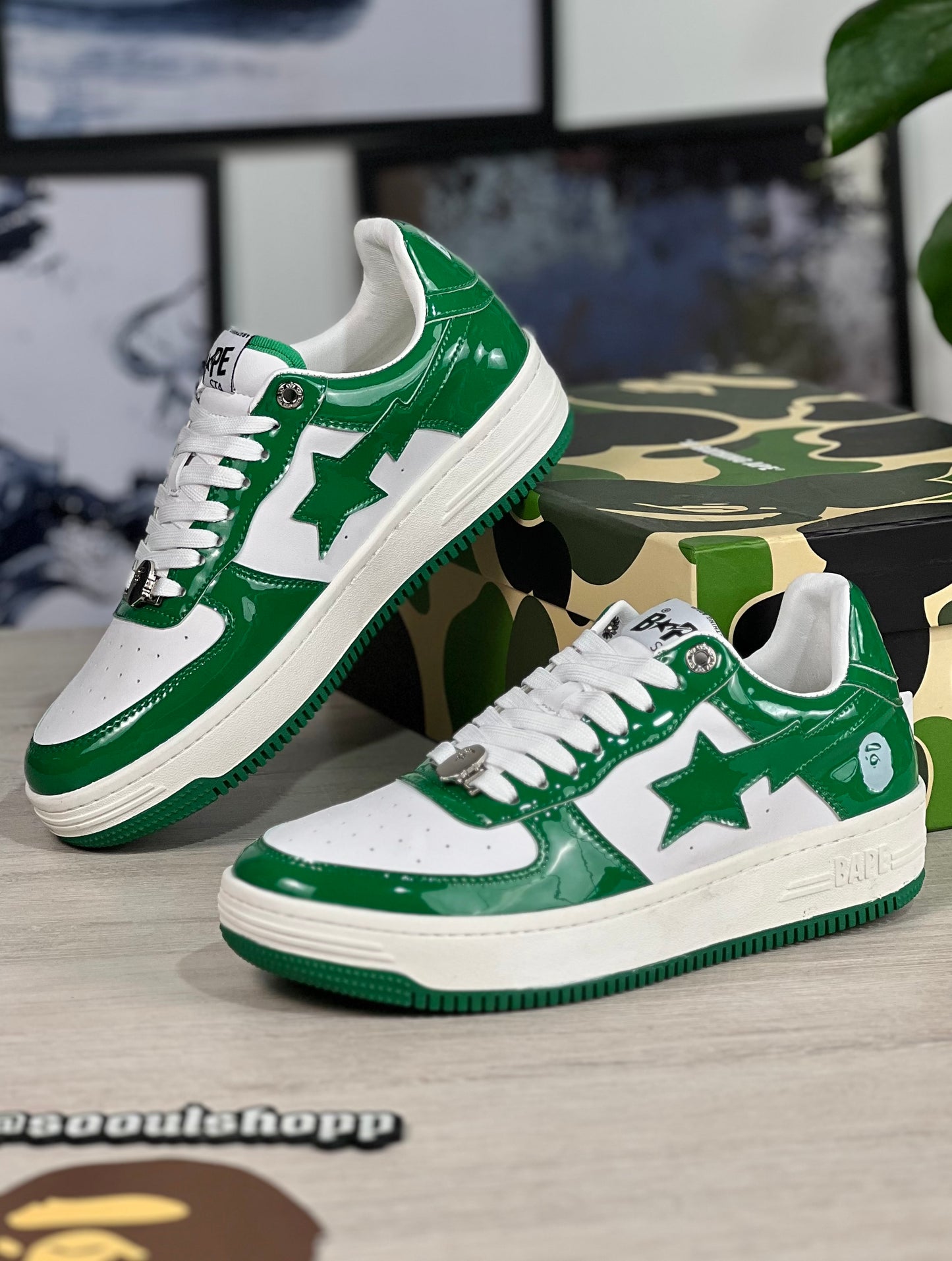 A Bathing Ape Bape Sta / white green