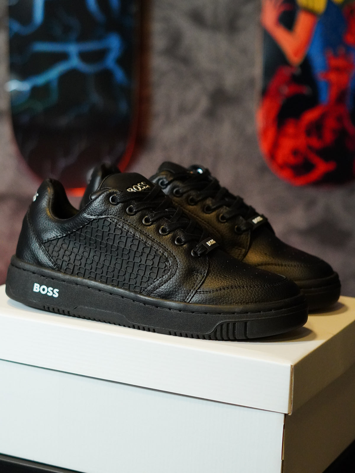 BOSS Leather Sneakers with Monogram Paneling