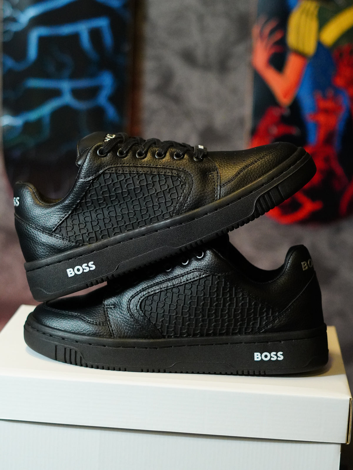 BOSS Leather Sneakers with Monogram Paneling