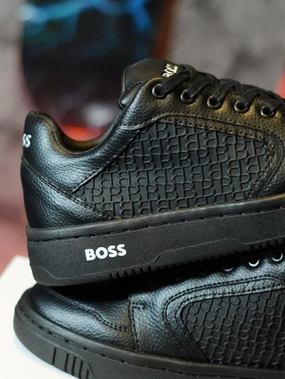 BOSS Leather Sneakers with Monogram Paneling