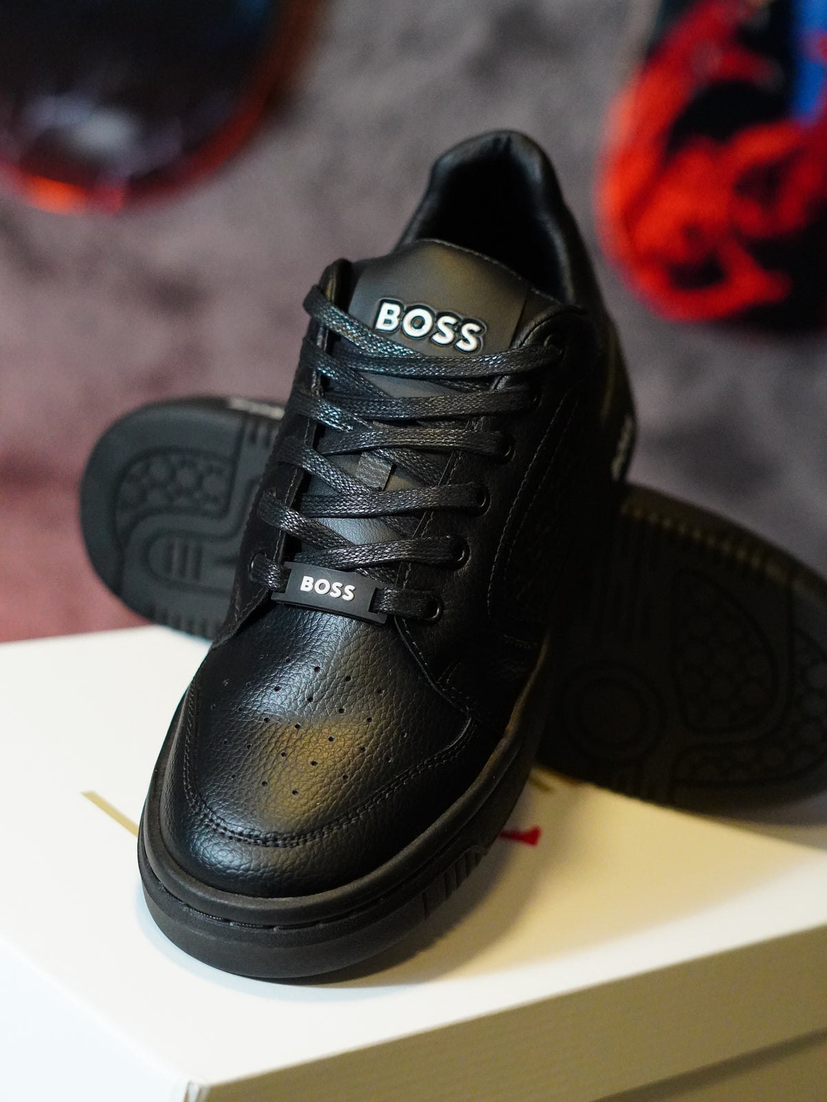 BOSS Leather Sneakers with Monogram Paneling