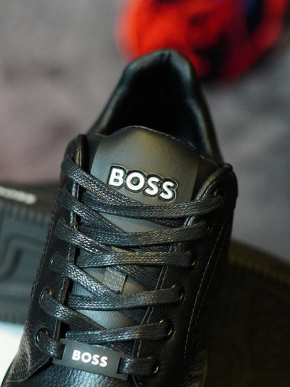 BOSS Leather Sneakers with Monogram Paneling