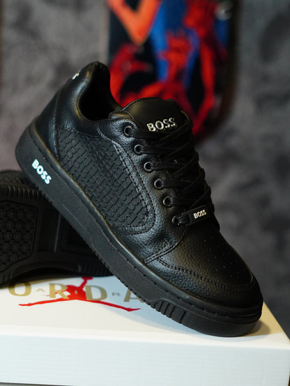 BOSS Leather Sneakers with Monogram Paneling