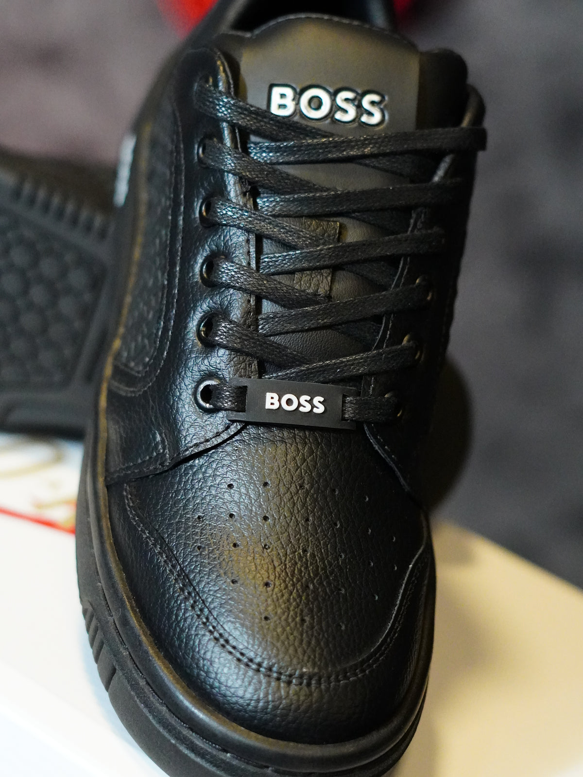 BOSS Leather Sneakers with Monogram Paneling