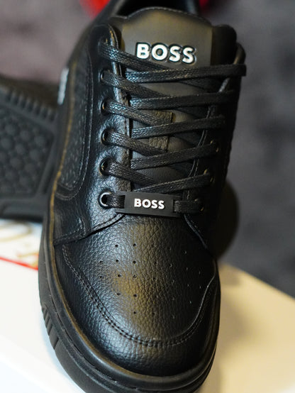 BOSS Leather Sneakers with Monogram Paneling
