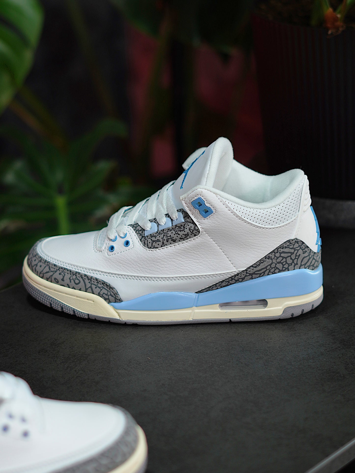 Air Jordan Retro 3 UNC - Blanco, Azul bebé, Gris elefante