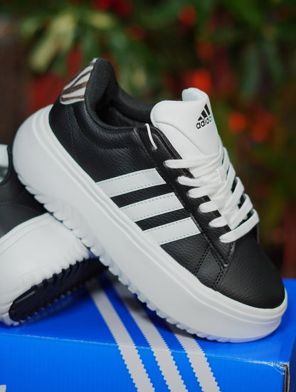 Adidas Grand Court Plataforma - Negro, Blanco, Animal Print